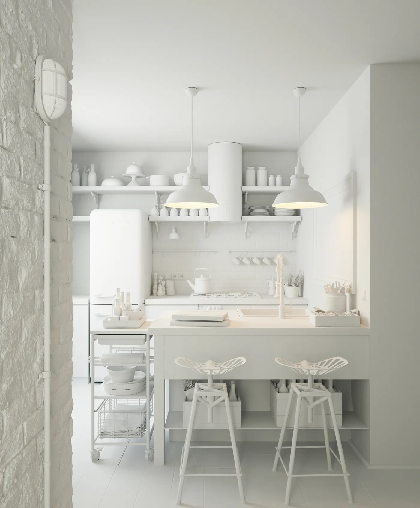 13681 exposed brick kitchen 3d model