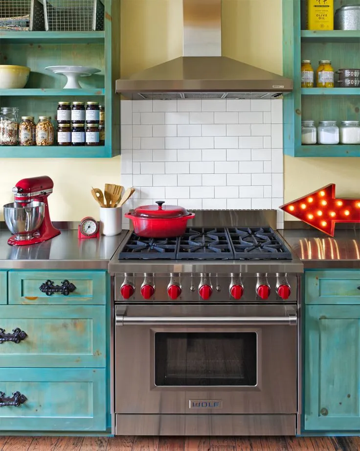 13711 red turquoise kitchen artwork