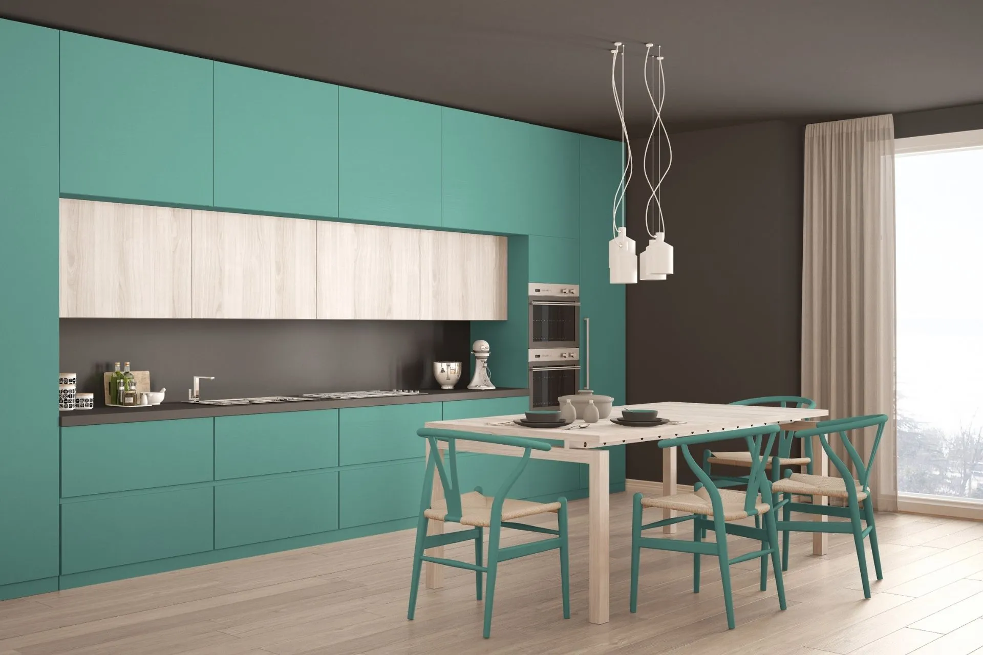 13711 red turquoise kitchen cabinets